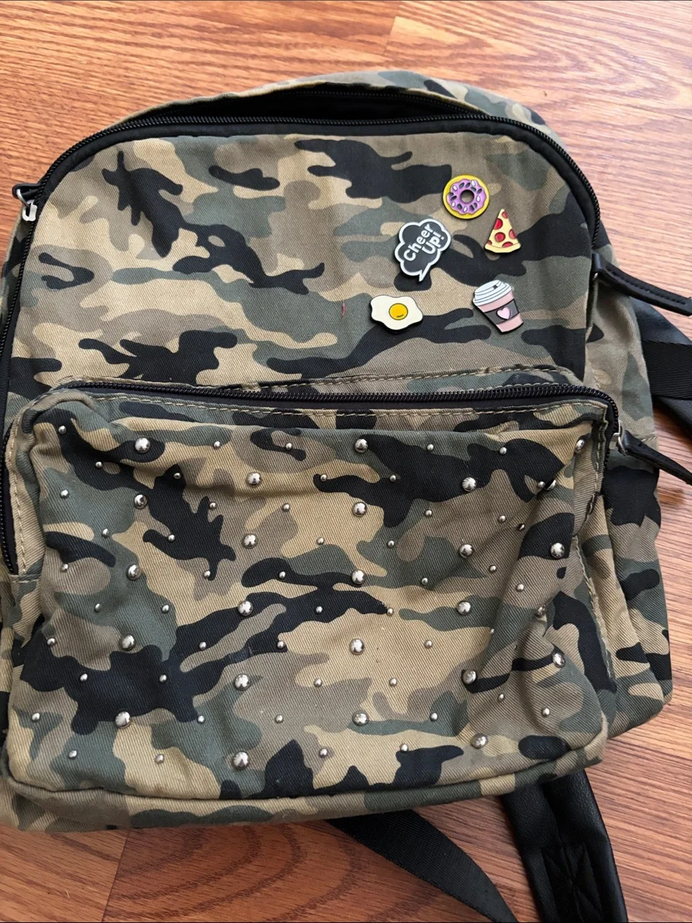 Camo Canvas Jacket with Playful Enamel Pins